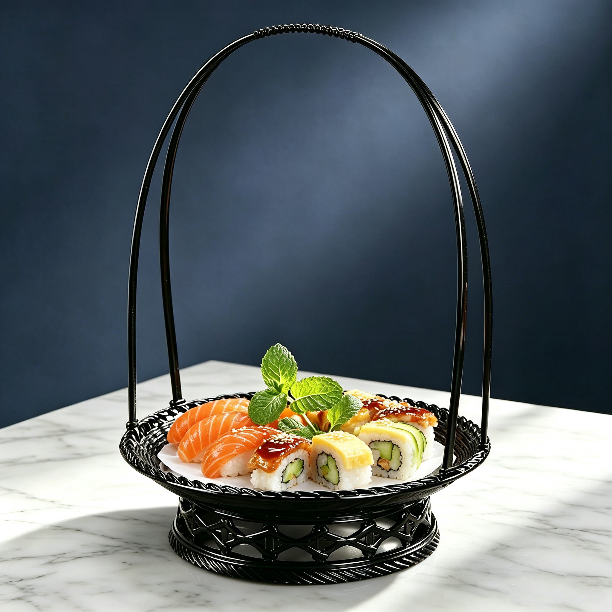 Japanese Black Gold Rattan-Look Handheld Serving Basket