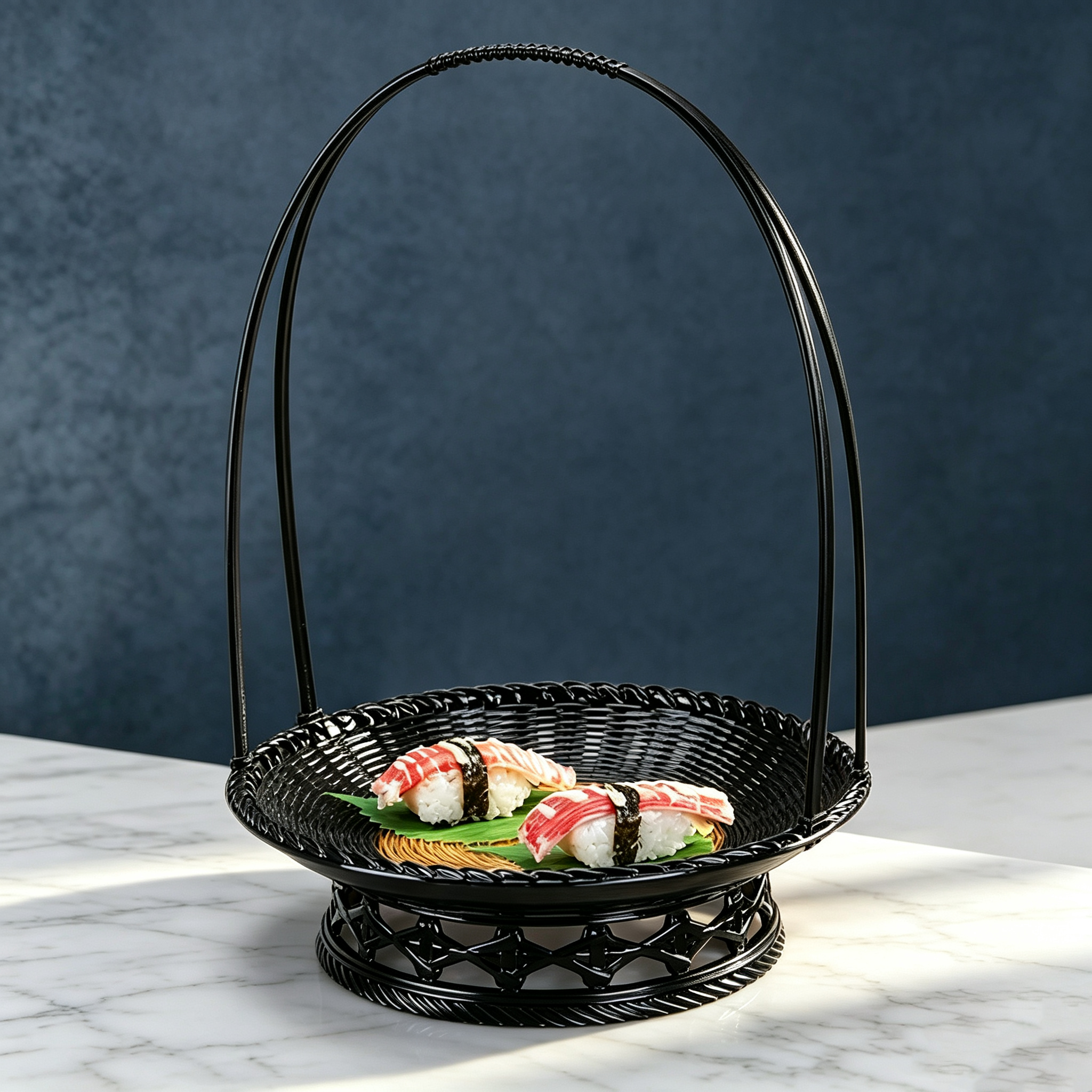 Japanese Black Gold Rattan-Look Handheld Serving Basket