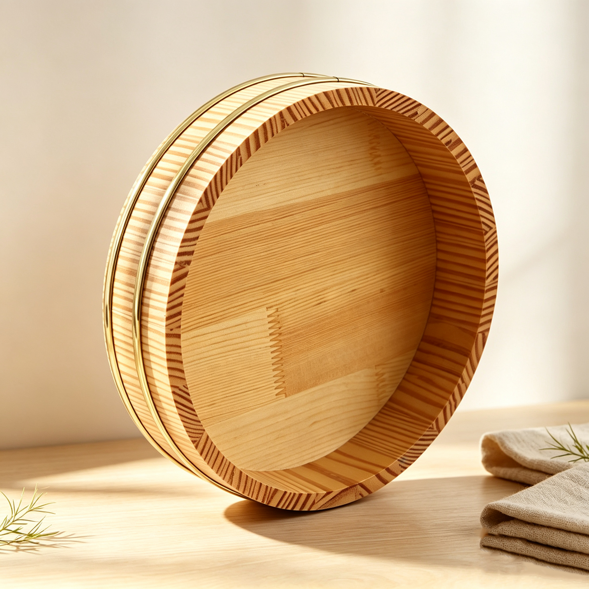 Japanese Gold Rim Wooden Sushi Rice Tub