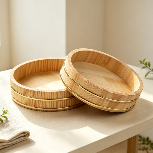 Japanese Gold Rim Wooden Sushi Rice Tub